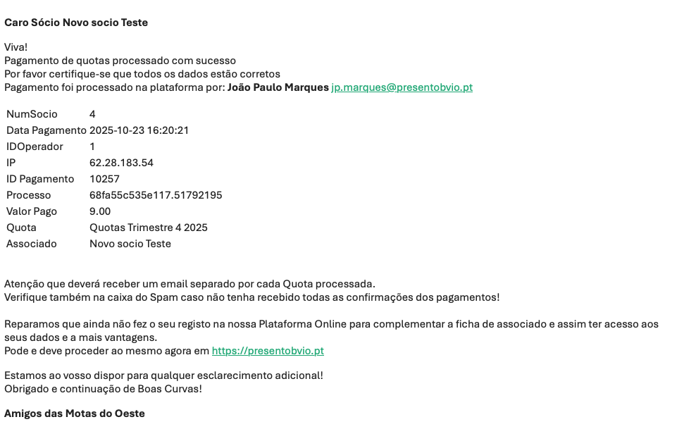 Exemplo de email de confirmação de pagamento de subscrições