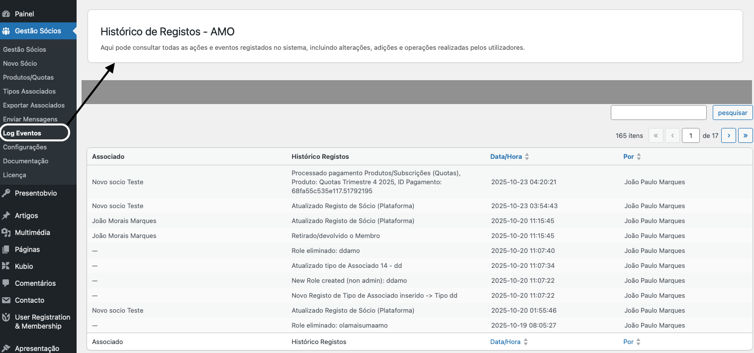 Log/Registo Eventos